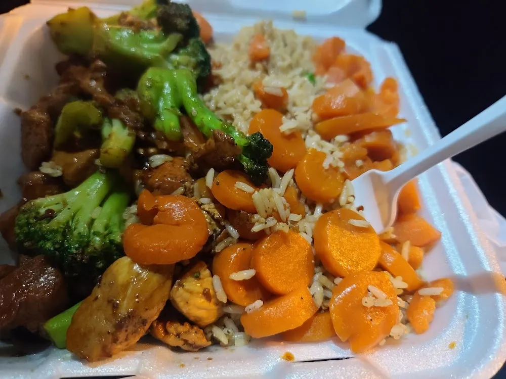 Teriyaki Chicken and Fried Rice with Broccoli and Sweet Carrots